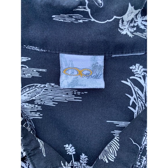 OP Sport Hawaiian Style Shirt Mens Large Navy Blue White Palm Trees - Picture 3 of 8